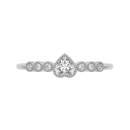 0.225 ct Heart Cut Moissanite dainty halo Minimalist solitaire with accents bezel milgrain heart 14K / 18K Solid White Gold everyday ring