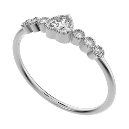 0.225 ct Heart Cut Simulated Clear Diamond dainty halo Minimalist solitaire with accents heart 14K / 18K Solid White Gold everyday ring