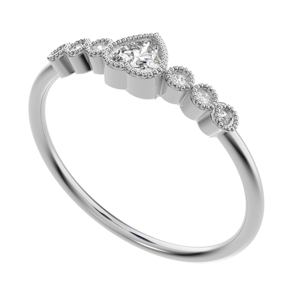0.225 ct Heart Cut Moissanite dainty halo Minimalist solitaire with accents bezel milgrain heart 14K / 18K Solid White Gold everyday ring