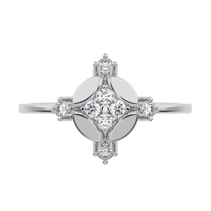 0.12 ct Round Cut Simulated Clear Diamond dainty Minimalist cluster eye petal halo cocktail 14K / 18K Solid White Gold everyday ring