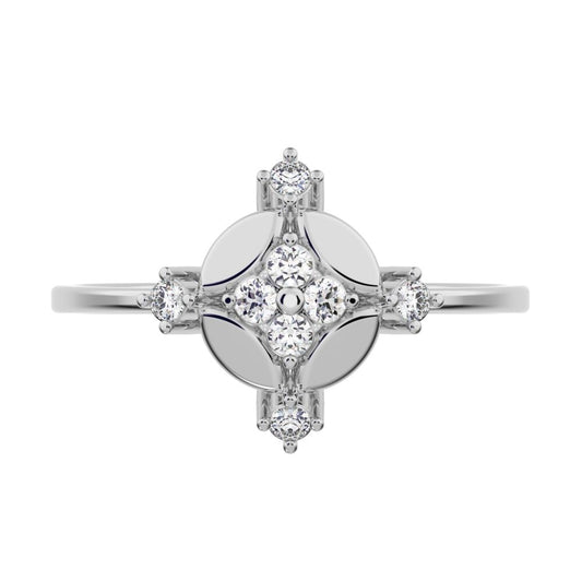 0.12 ct Round Cut Simulated Clear Diamond dainty Minimalist cluster eye petal halo cocktail 14K / 18K Solid White Gold everyday ring