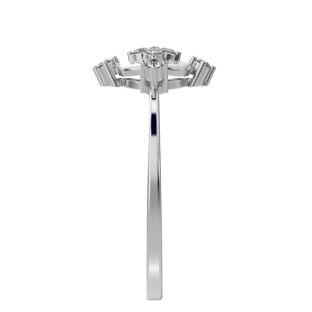 0.12 ct Round Cut Moissanite dainty Minimalist cluster eye petal halo vintage cocktail 14K / 18K Solid White Gold everyday ring