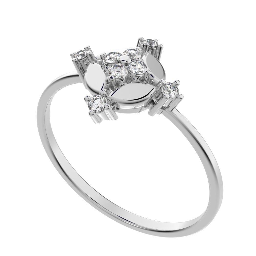 0.12 ct Round Cut Simulated Clear Diamond dainty Minimalist cluster eye petal halo cocktail 14K / 18K Solid White Gold everyday ring