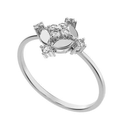 0.12 ct Round Cut Simulated Clear Diamond dainty Minimalist cluster eye petal halo cocktail 14K / 18K Solid White Gold everyday ring