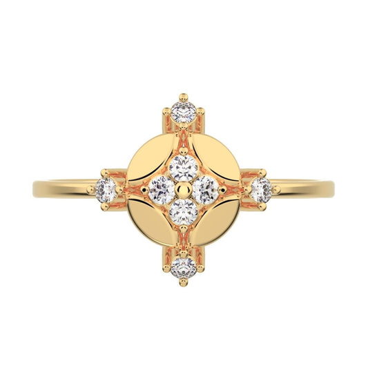 0.12 ct Round Cut Simulated Clear Diamond dainty Minimalist cluster eye petal halo cocktail 14K / 18K Solid Yellow Gold everyday ring