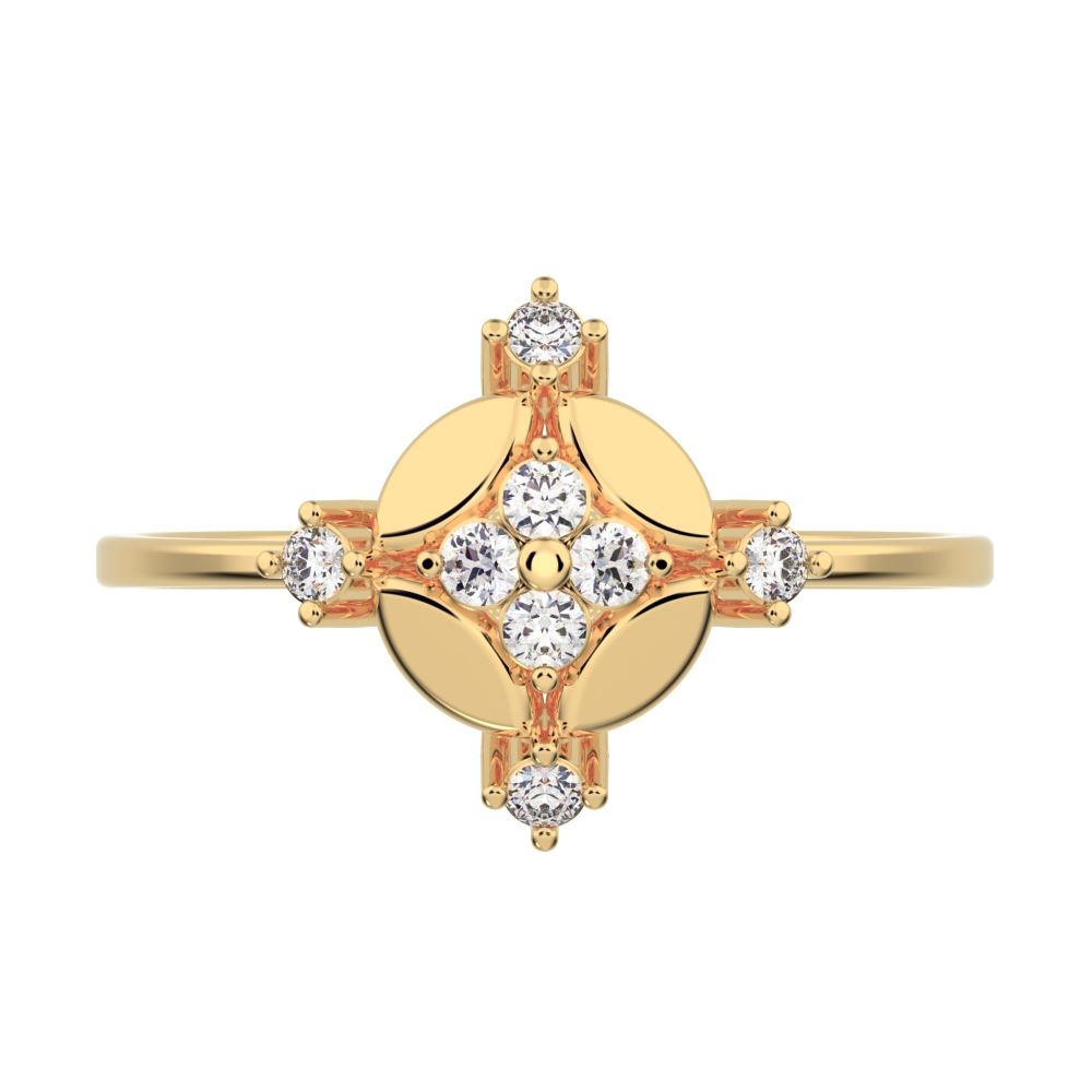 0.12 ct Round Cut Moissanite dainty Minimalist cluster eye petal halo vintage cocktail 14K / 18K Solid Yellow Gold everyday ring