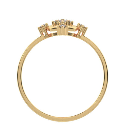 0.12 ct Round Cut Simulated Clear Diamond dainty Minimalist cluster eye petal halo cocktail 14K / 18K Solid Yellow Gold everyday ring