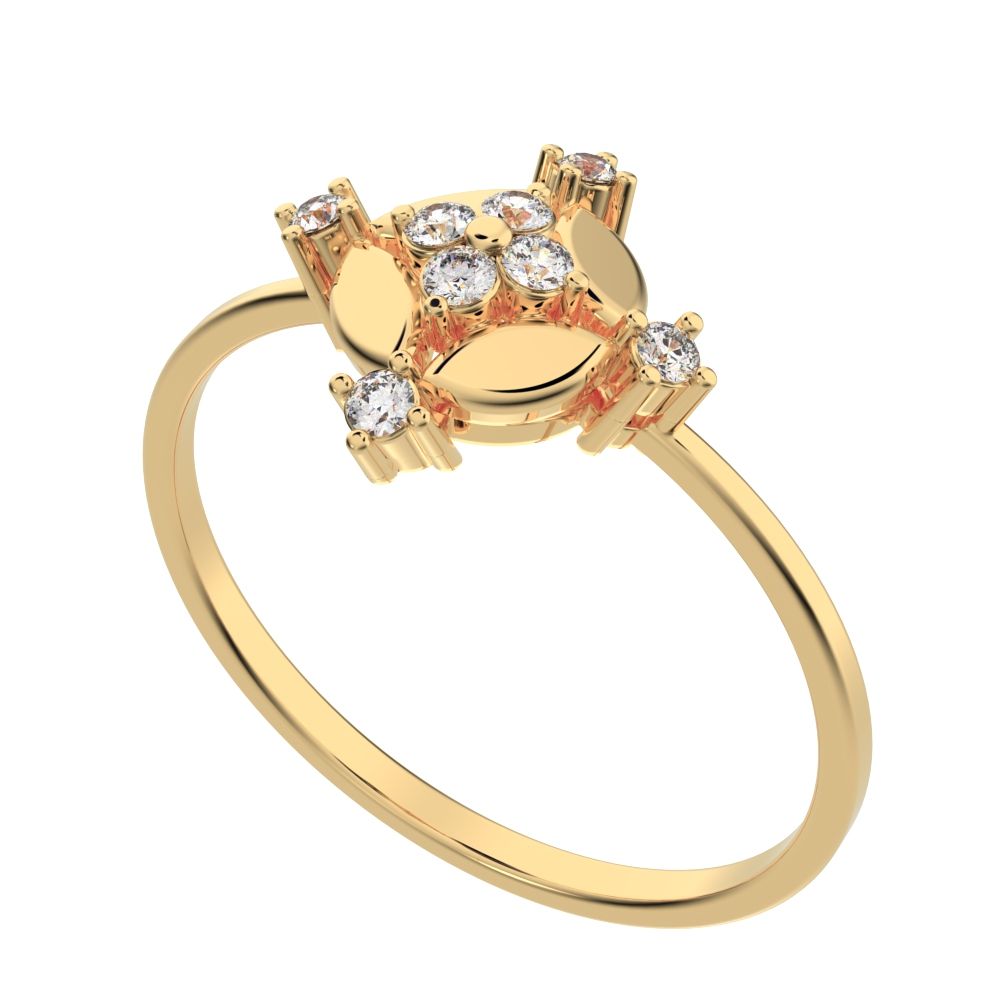 0.12 ct Round Cut Moissanite dainty Minimalist cluster eye petal halo vintage cocktail 14K / 18K Solid Yellow Gold everyday ring
