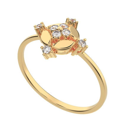 0.12 ct Round Cut Moissanite dainty Minimalist cluster eye petal halo vintage cocktail 14K / 18K Solid Yellow Gold everyday ring