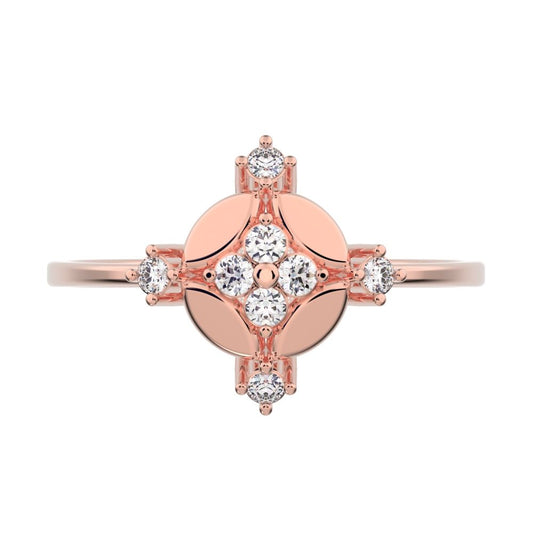 0.12 ct Round Cut Moissanite dainty Minimalist cluster eye petal halo vintage cocktail 14K / 18K Solid Rose Gold everyday ring