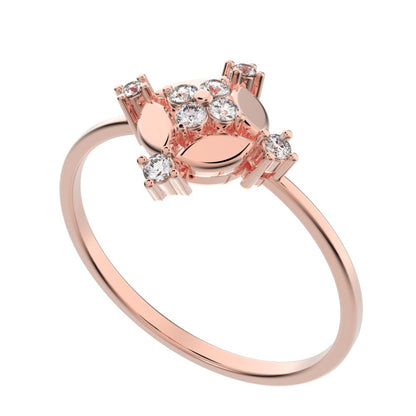 0.12 ct Round Cut Simulated Clear Diamond dainty Minimalist cluster eye petal halo vintage cocktail 14K / 18K Solid Rose Gold everyday ring
