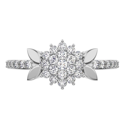 0.225 ct Round Cut Simulated Clear Diamond dainty Minimalist cluster eye petal halo light cocktail 14K / 18K Solid White Gold everyday ring
