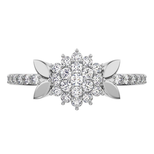 0.225 ct Round Cut Simulated Clear Diamond dainty Minimalist cluster eye petal halo light cocktail 14K / 18K Solid White Gold everyday ring
