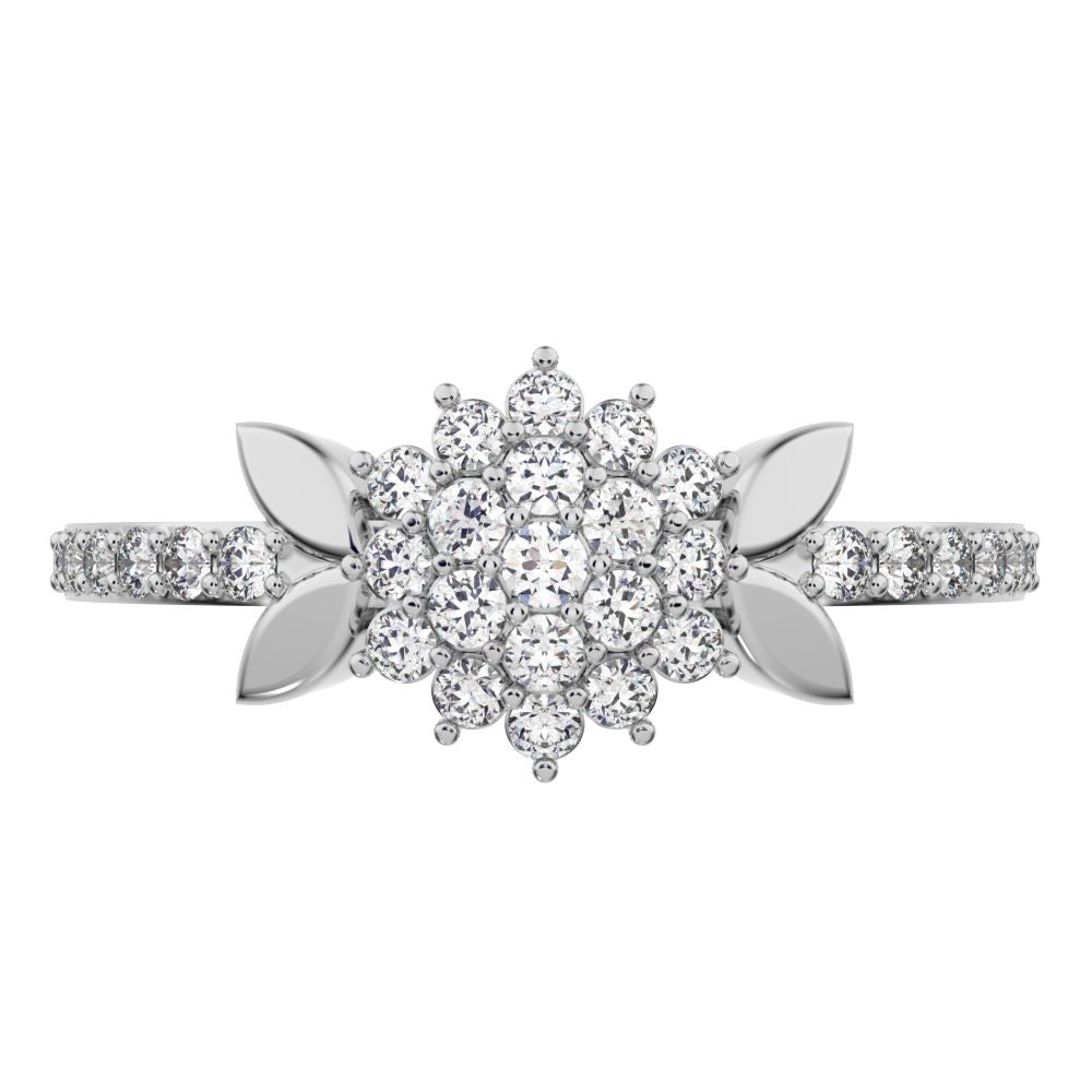 0.225 ct Round Cut Moissanite dainty Minimalist cluster eye petal halo light cocktail 14K / 18K Solid White Gold everyday ring