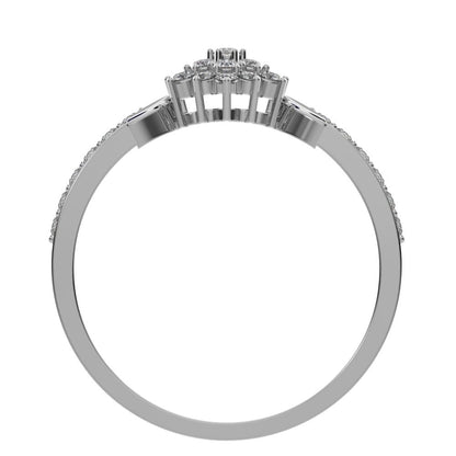 0.225 ct Round Cut Moissanite dainty Minimalist cluster eye petal halo light cocktail 14K / 18K Solid White Gold everyday ring