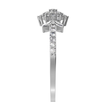 0.225 ct Round Cut Moissanite dainty Minimalist cluster eye petal halo light cocktail 14K / 18K Solid White Gold everyday ring