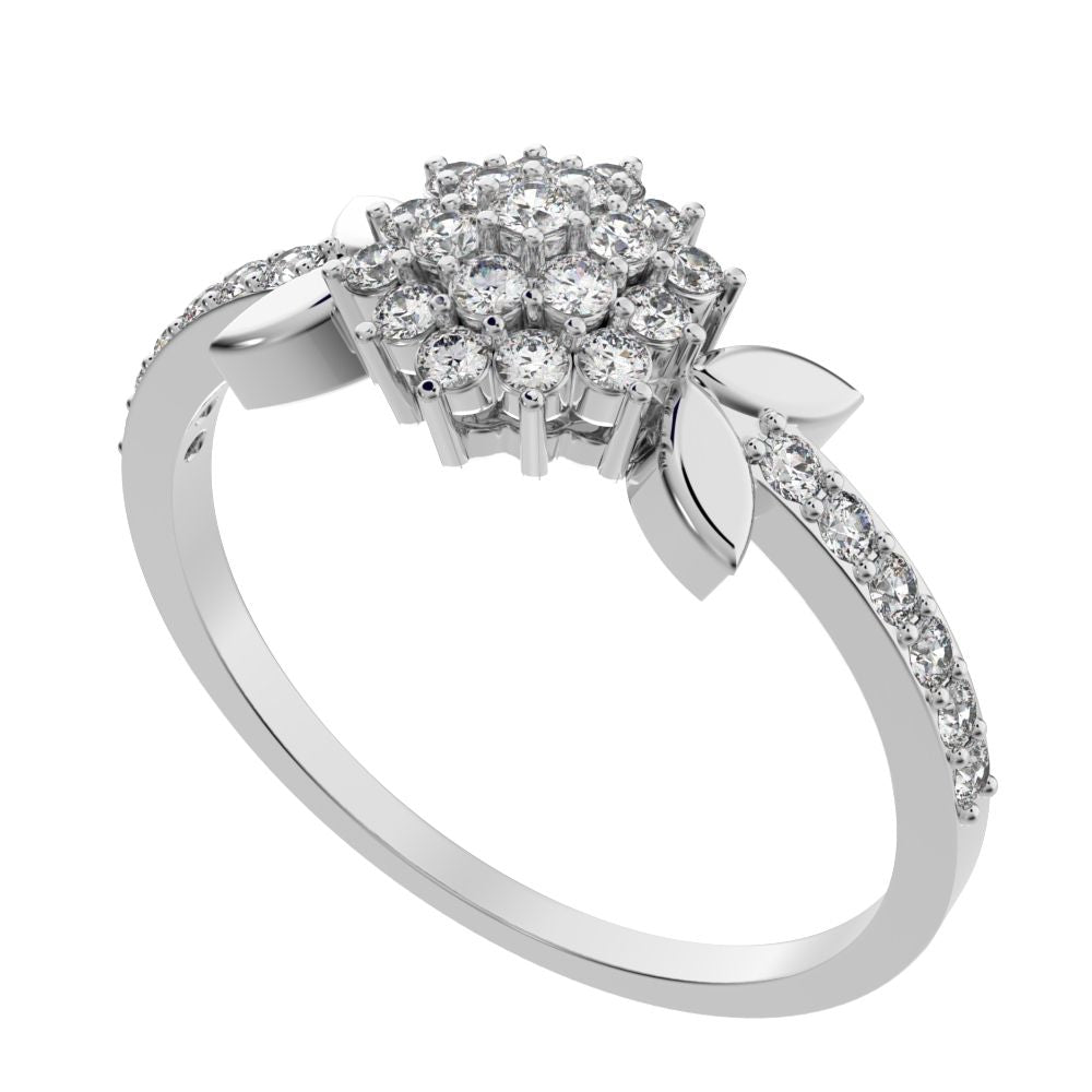 0.225 ct Round Cut Moissanite dainty Minimalist cluster eye petal halo light cocktail 14K / 18K Solid White Gold everyday ring