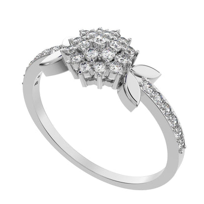 0.225 ct Round Cut Moissanite dainty Minimalist cluster eye petal halo light cocktail 14K / 18K Solid White Gold everyday ring
