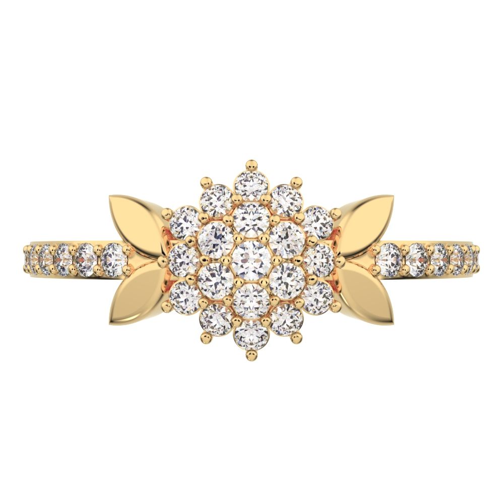 0.225 ct Round Cut Moissanite dainty Minimalist cluster eye petal halo light cocktail 14K / 18K Solid Yellow Gold everyday ring