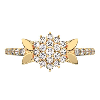 0.225 ct Round Cut Moissanite dainty Minimalist cluster eye petal halo light cocktail 14K / 18K Solid Yellow Gold everyday ring