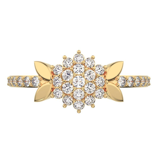 0.225 ct Round Cut Moissanite dainty Minimalist cluster eye petal halo light cocktail 14K / 18K Solid Yellow Gold everyday ring