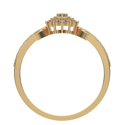 0.225 ct Round Cut Simulated Clear Diamond dainty Minimalist cluster eye petal halo cocktail 14K / 18K Solid Yellow Gold everyday ring