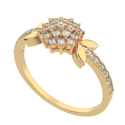 0.225 ct Round Cut Moissanite dainty Minimalist cluster eye petal halo light cocktail 14K / 18K Solid Yellow Gold everyday ring