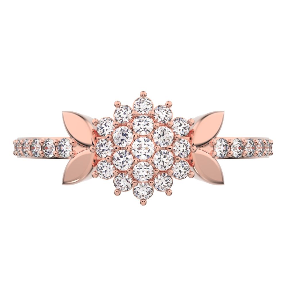 0.225 ct Round Cut Simulated Clear Diamond dainty Minimalist cluster eye petal halo light cocktail 14K / 18K Solid Rose Gold everyday ring