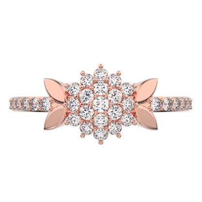 0.225 ct Round Cut Simulated Clear Diamond dainty Minimalist cluster eye petal halo light cocktail 14K / 18K Solid Rose Gold everyday ring