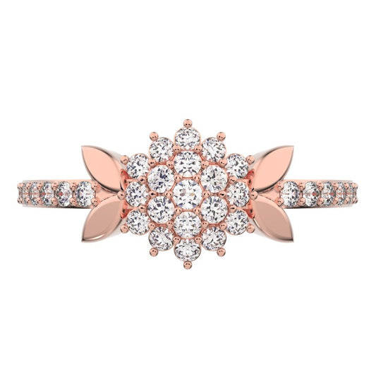 0.225 ct Round Cut Simulated Clear Diamond dainty Minimalist cluster eye petal halo light cocktail 14K / 18K Solid Rose Gold everyday ring