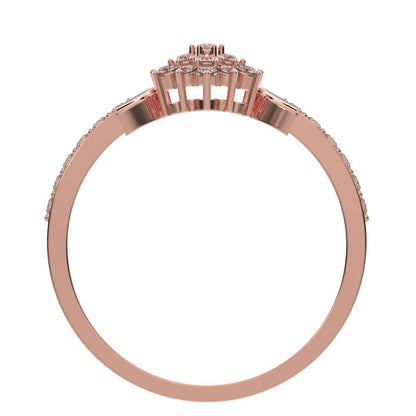 0.225 ct Round Cut Moissanite dainty Minimalist cluster eye petal halo light cocktail 14K / 18K Solid Rose Gold everyday ring