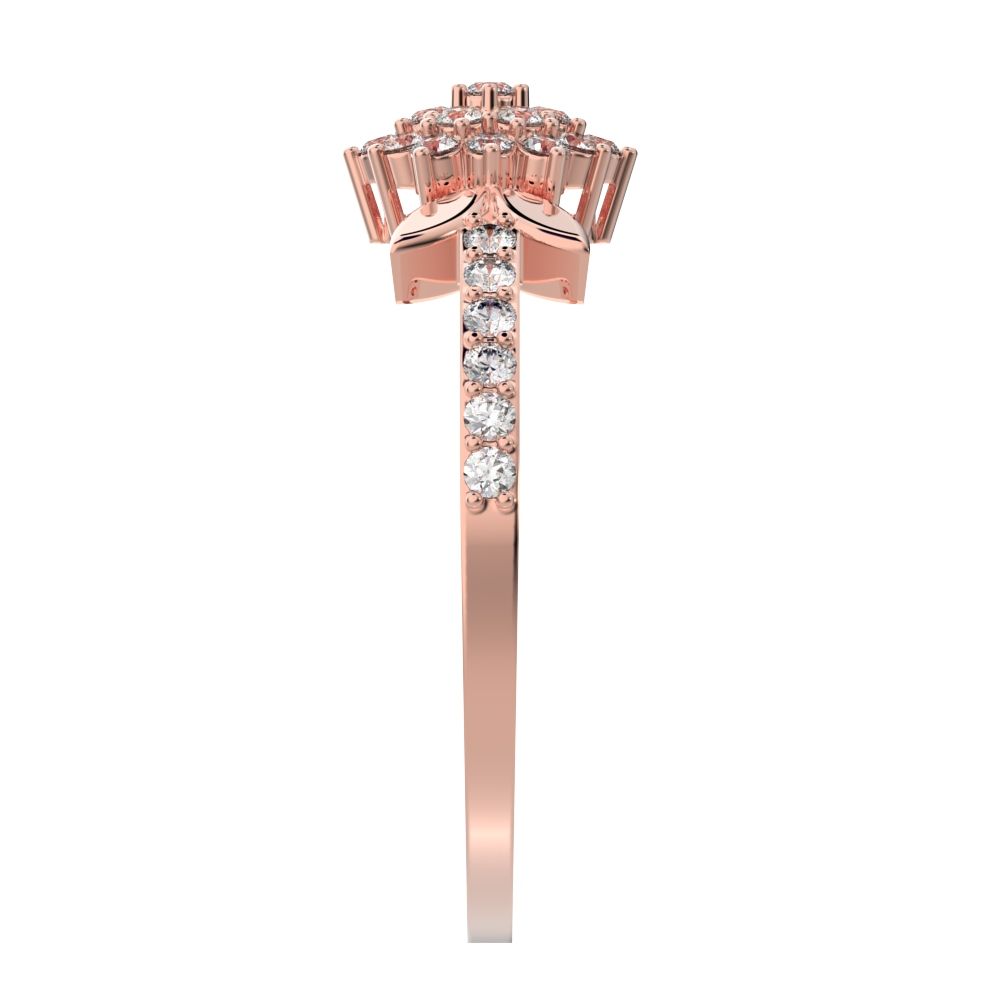0.225 ct Round Cut Moissanite dainty Minimalist cluster eye petal halo light cocktail 14K / 18K Solid Rose Gold everyday ring