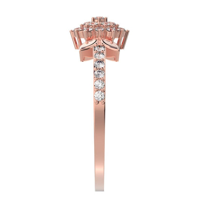 0.225 ct Round Cut Moissanite dainty Minimalist cluster eye petal halo light cocktail 14K / 18K Solid Rose Gold everyday ring