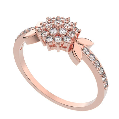 0.225 ct Round Cut Simulated Clear Diamond dainty Minimalist cluster eye petal halo light cocktail 14K / 18K Solid Rose Gold everyday ring