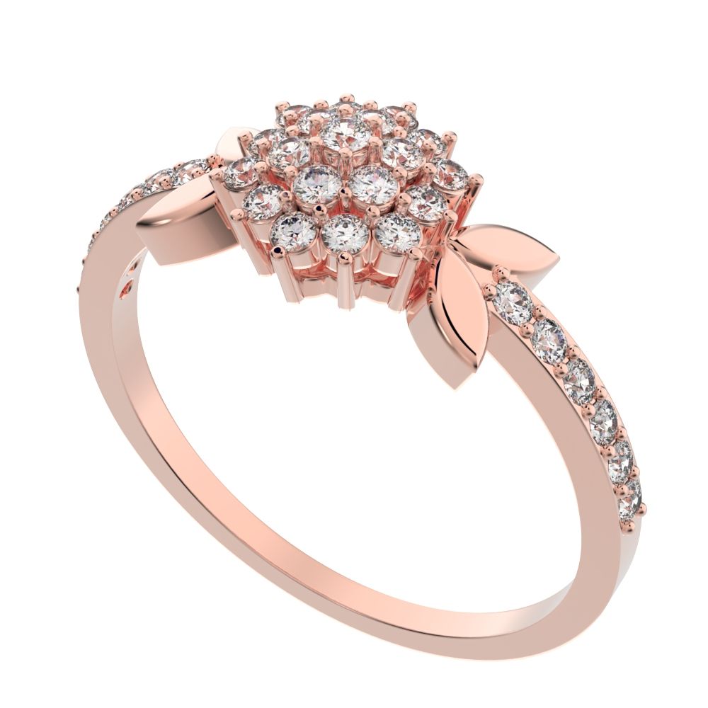 0.225 ct Round Cut Moissanite dainty Minimalist cluster eye petal halo light cocktail 14K / 18K Solid Rose Gold everyday ring