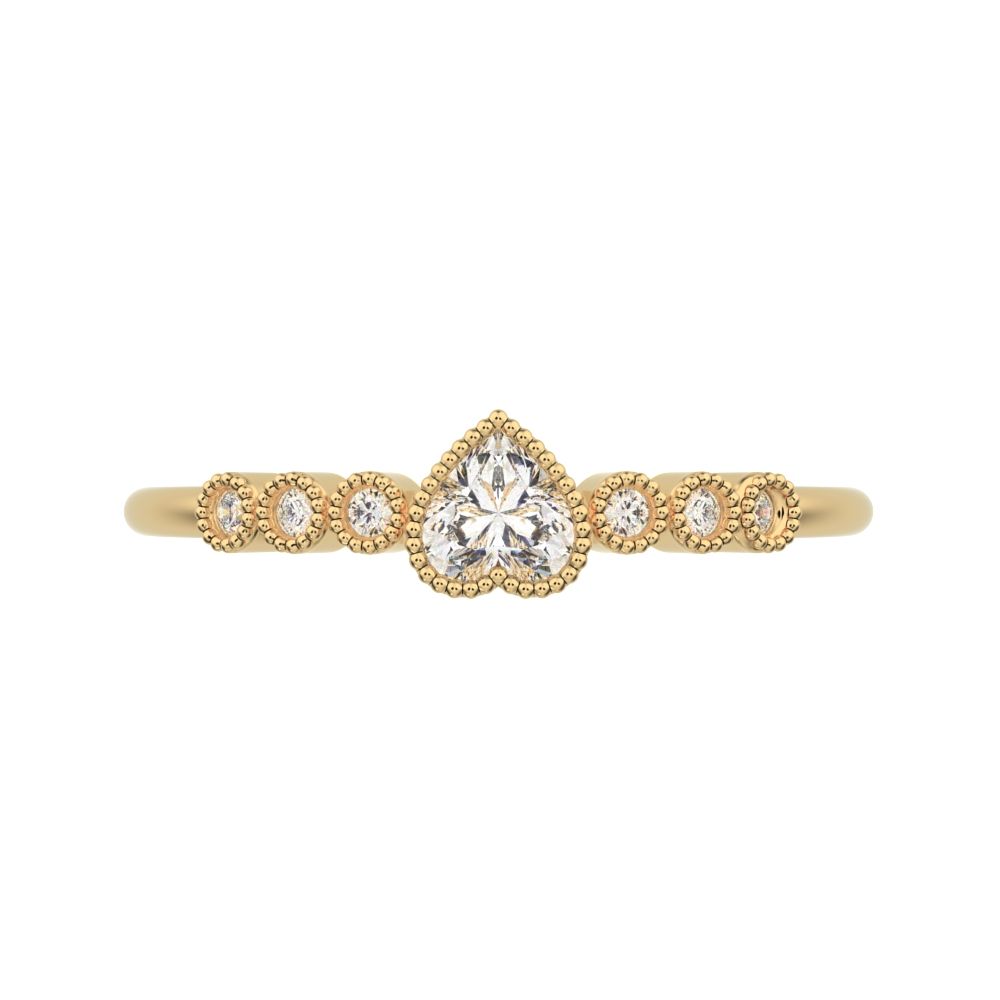 0.225 ct Heart Cut Simulated Clear Diamond dainty halo Minimalist solitaire with accents heart 14K / 18K Solid Yellow Gold everyday ring