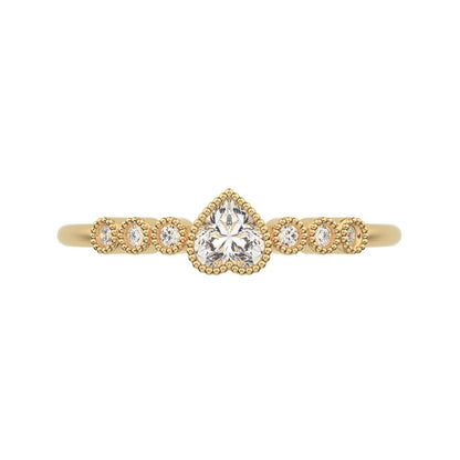 0.225 ct Heart Cut Moissanite dainty halo Minimalist solitaire with accents bezel milgrain heart 14K / 18K Solid Yellow Gold everyday ring