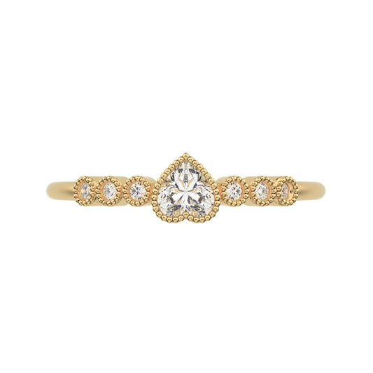 0.225 ct Heart Cut Moissanite dainty halo Minimalist solitaire with accents bezel milgrain heart 14K / 18K Solid Yellow Gold everyday ring