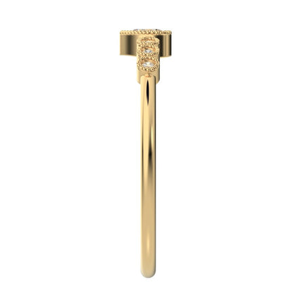 0.225 ct Heart Cut Moissanite dainty halo Minimalist solitaire with accents bezel milgrain heart 14K / 18K Solid Yellow Gold everyday ring