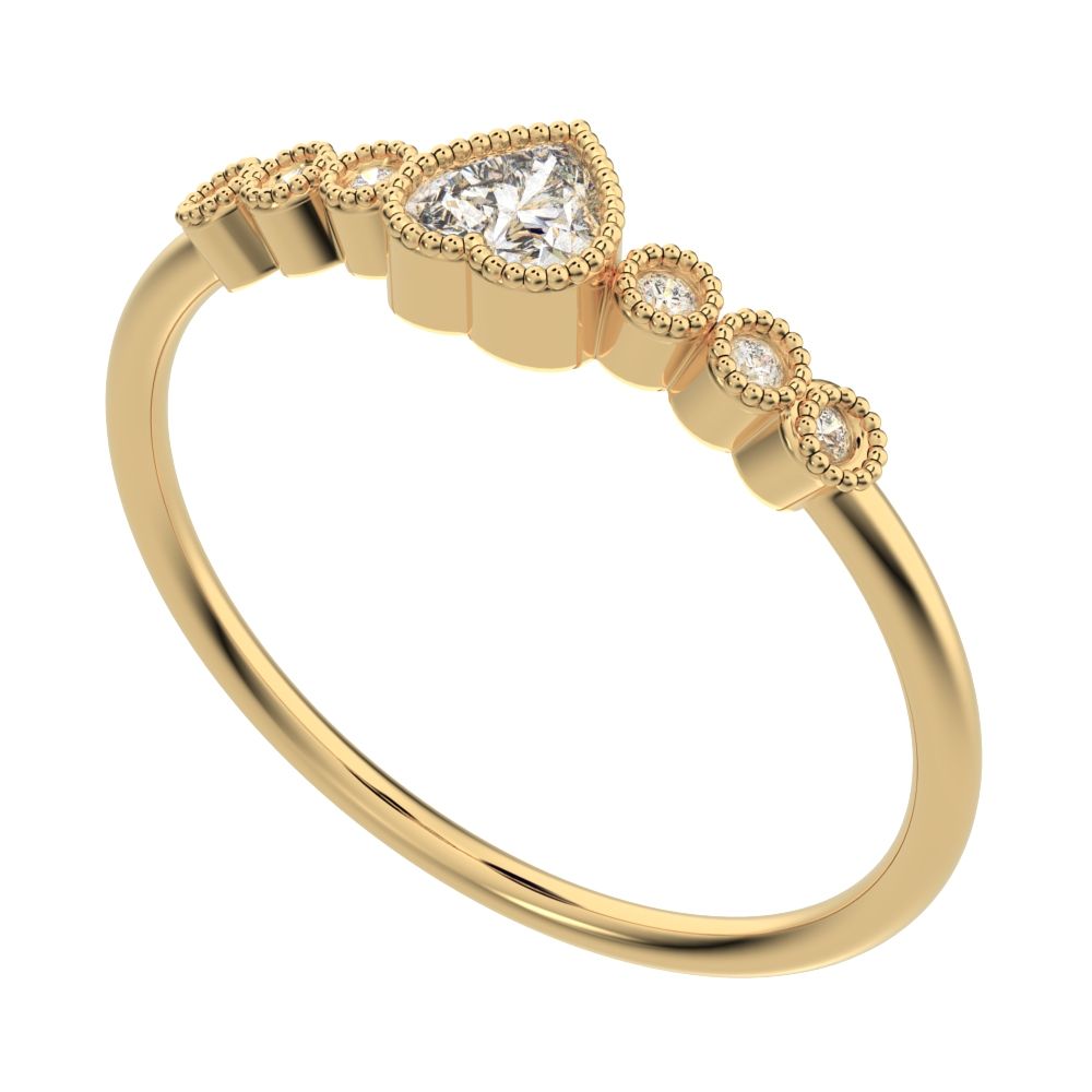 0.225 ct Heart Cut Simulated Clear Diamond dainty halo Minimalist solitaire with accents heart 14K / 18K Solid Yellow Gold everyday ring