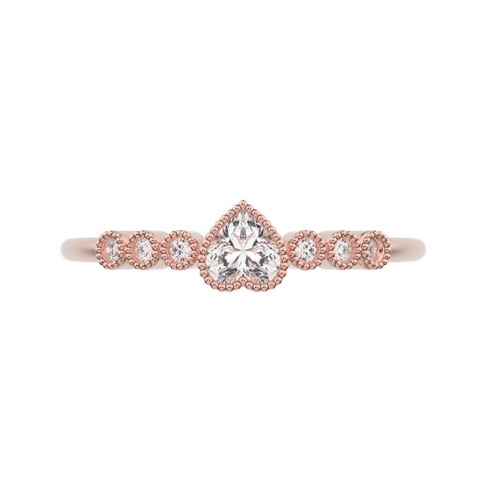 0.225 ct Heart Cut Simulated Clear Diamond dainty halo Minimalist solitaire with accents heart 14K / 18K Solid Rose Gold everyday ring