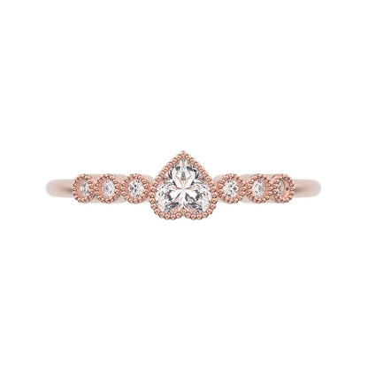 0.225 ct Heart Cut Simulated Clear Diamond dainty halo Minimalist solitaire with accents heart 14K / 18K Solid Rose Gold everyday ring
