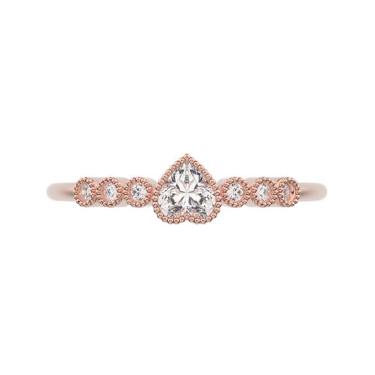 0.225 ct Heart Cut Moissanite dainty halo Minimalist solitaire with accents bezel milgrain heart 14K / 18K Solid Rose Gold everyday ring