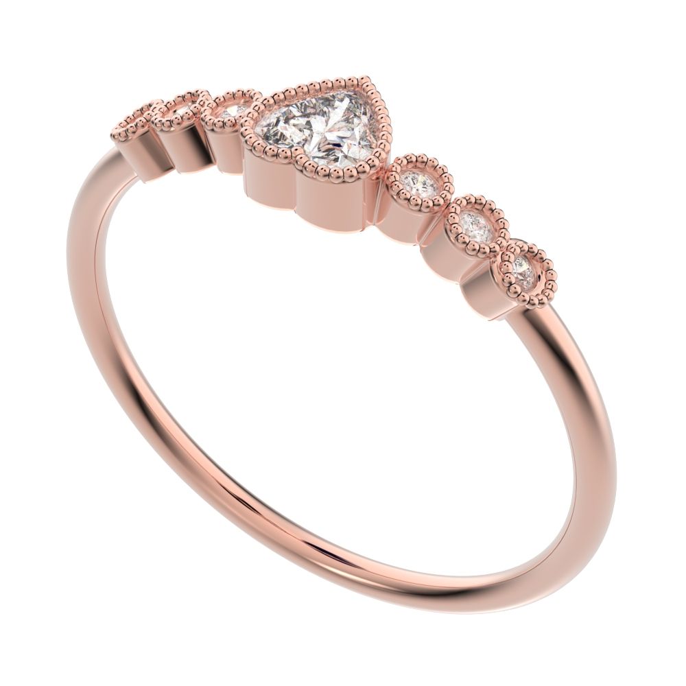 0.225 ct Heart Cut Simulated Clear Diamond dainty halo Minimalist solitaire with accents heart 14K / 18K Solid Rose Gold everyday ring