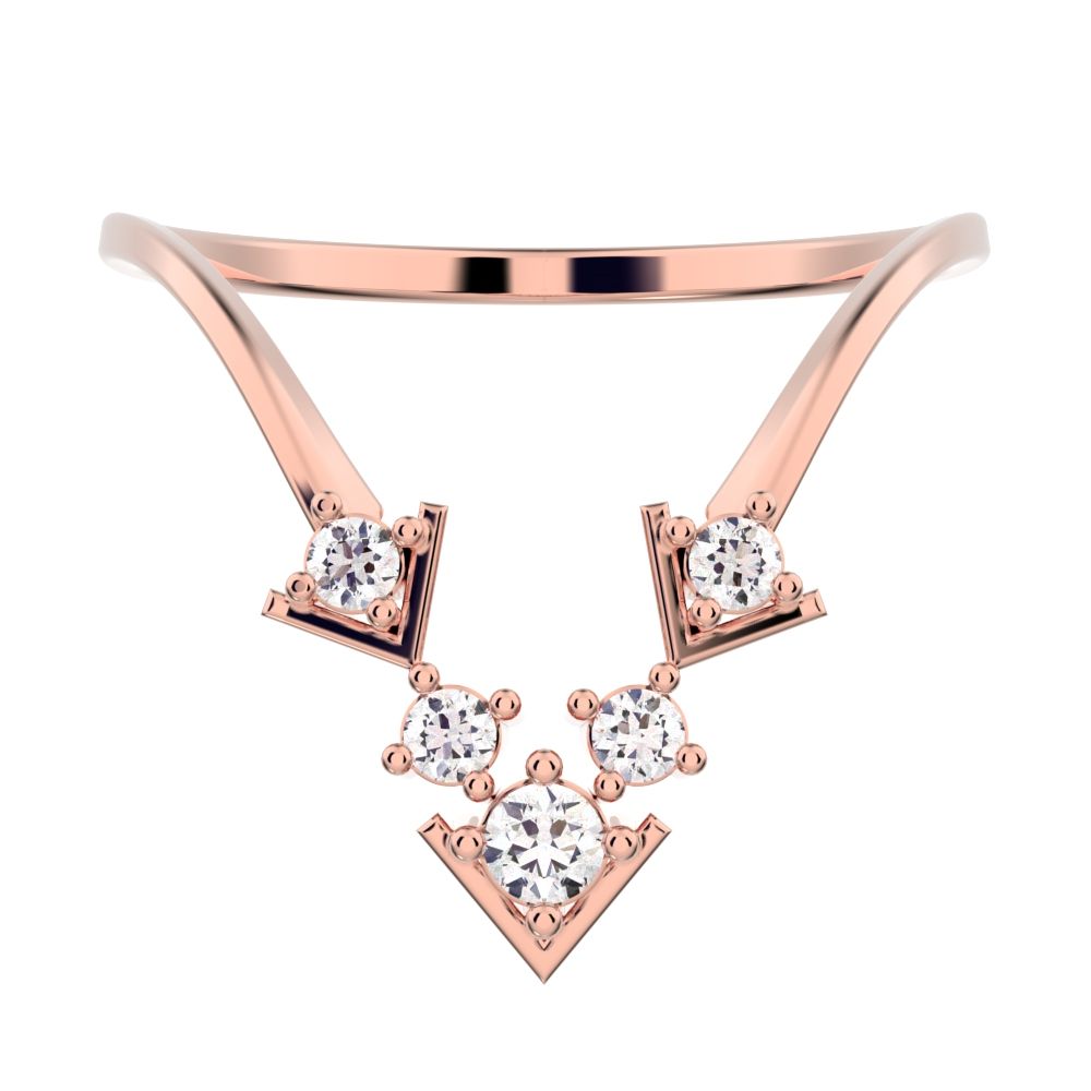 0.12 ct Round Cut Moissanite dainty Minimalist V Stackable Cocktail Symmetrical 14K / 18K Solid Rose Gold everyday wedding band