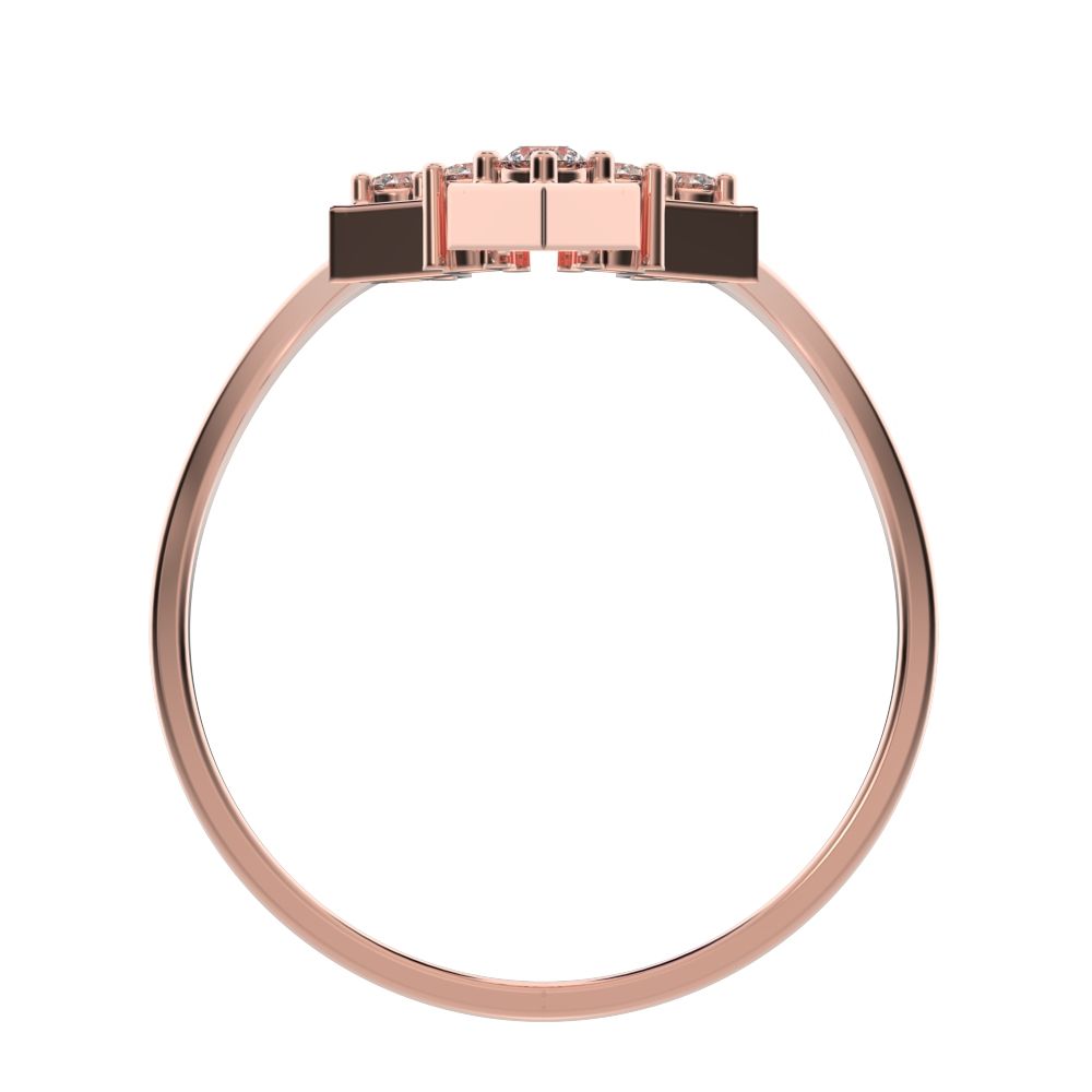 0.12Ct Round Cut Simulated Clear Diamond dainty Minimalist V Stackable Cocktail Symmetrical 14K / 18K Solid Rose Gold everyday wedding band