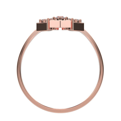 0.12 ct Round Cut Moissanite dainty Minimalist V Stackable Cocktail Symmetrical 14K / 18K Solid Rose Gold everyday wedding band