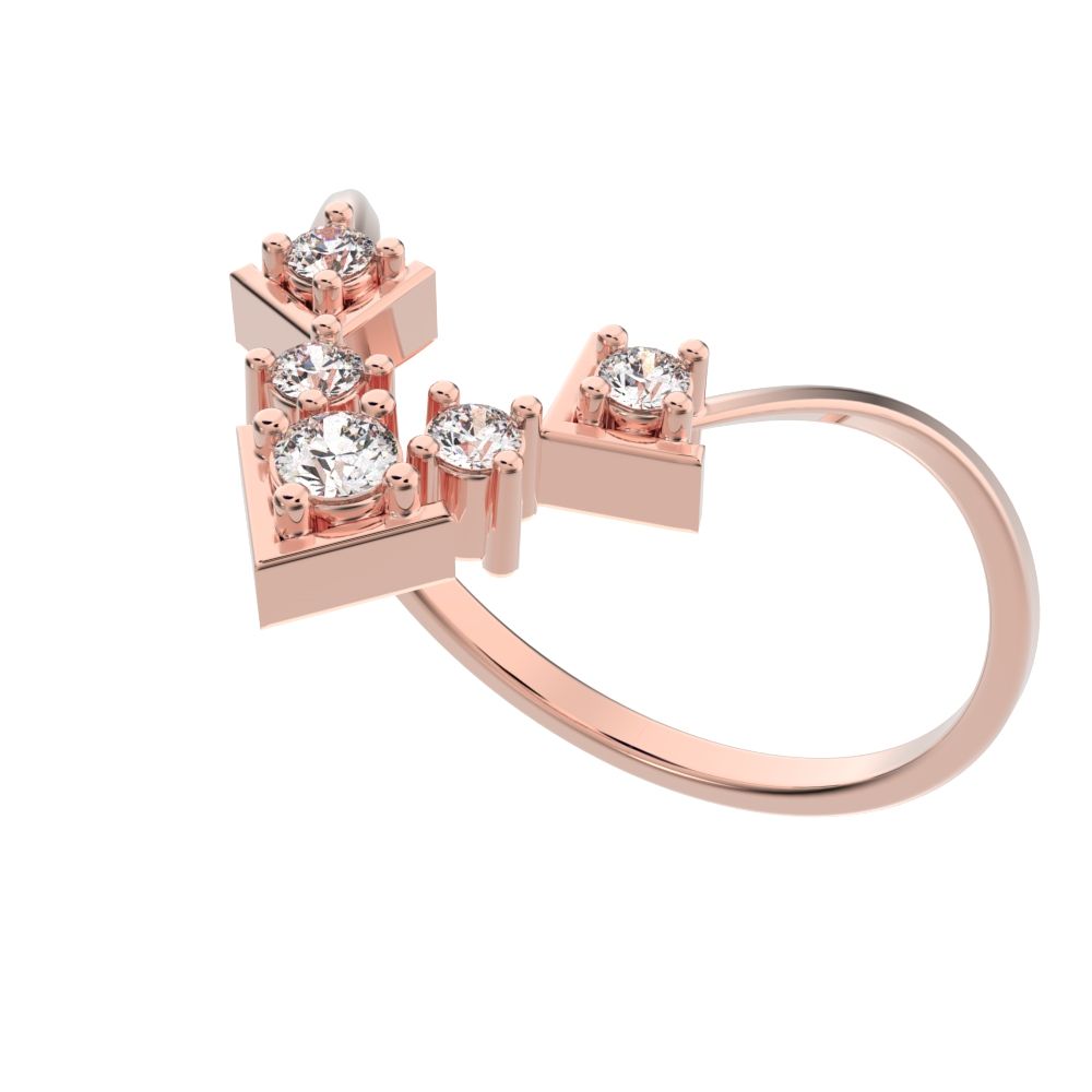0.12 ct Round Cut Moissanite dainty Minimalist V Stackable Cocktail Symmetrical 14K / 18K Solid Rose Gold everyday wedding band