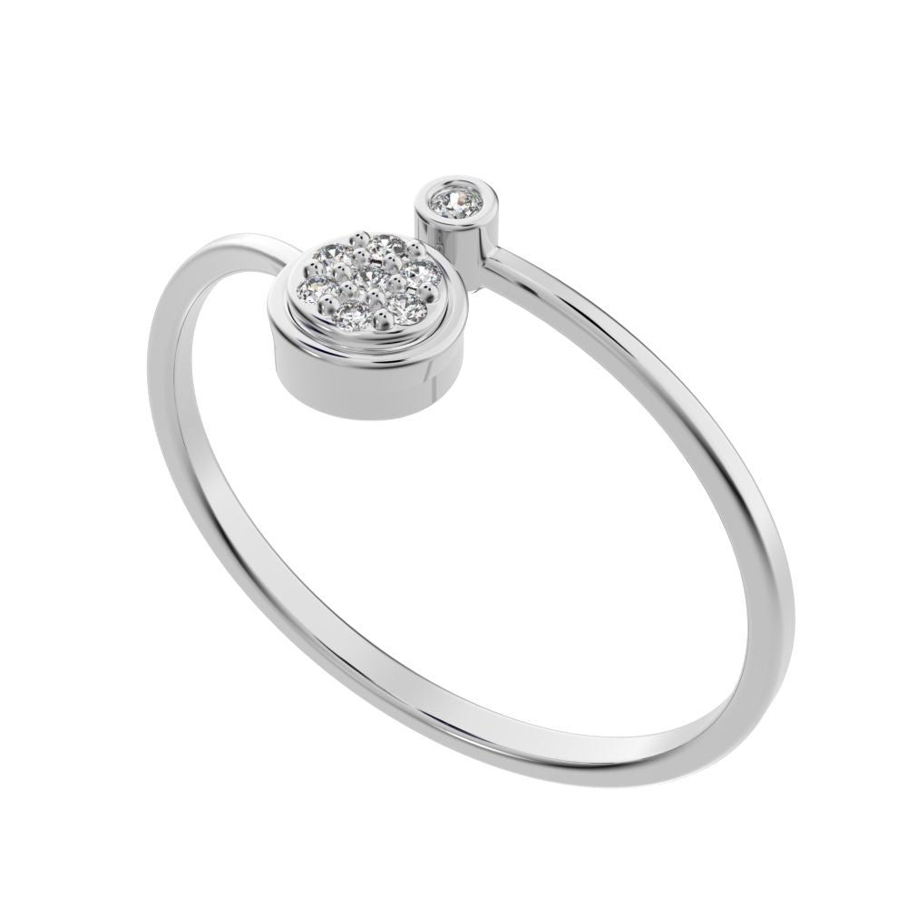 0.045 ct Round Cut Moissanite dainty Minimalist halo cluster vertical bezel 14K / 18K Solid White Gold everyday wedding band