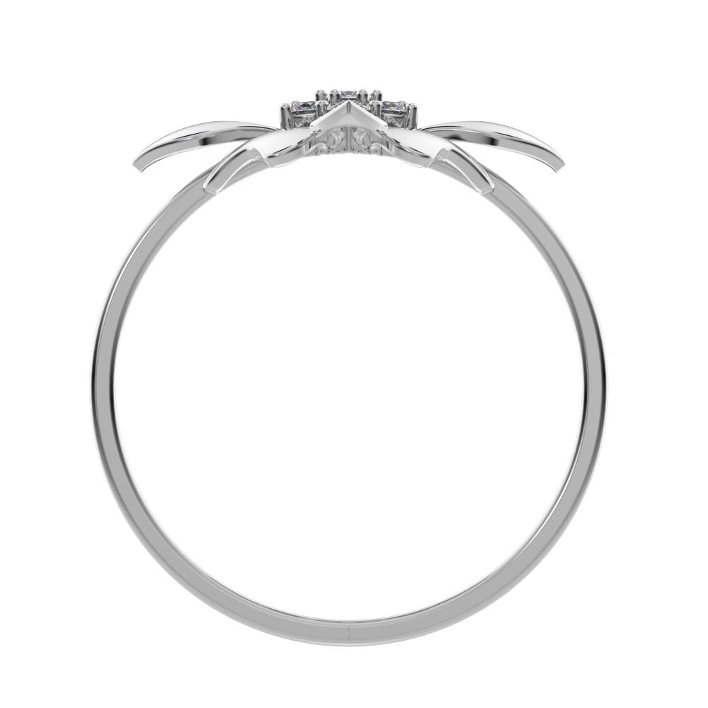 0.105 ct Round Cut Simulated Clear Diamond dainty Minimalist cluster heart floral halo petal 14K / 18K Solid White Gold everyday ring